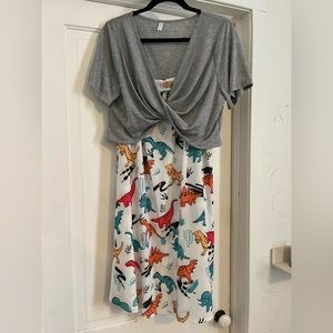 Novelty print dinosaur sundress with wrap top